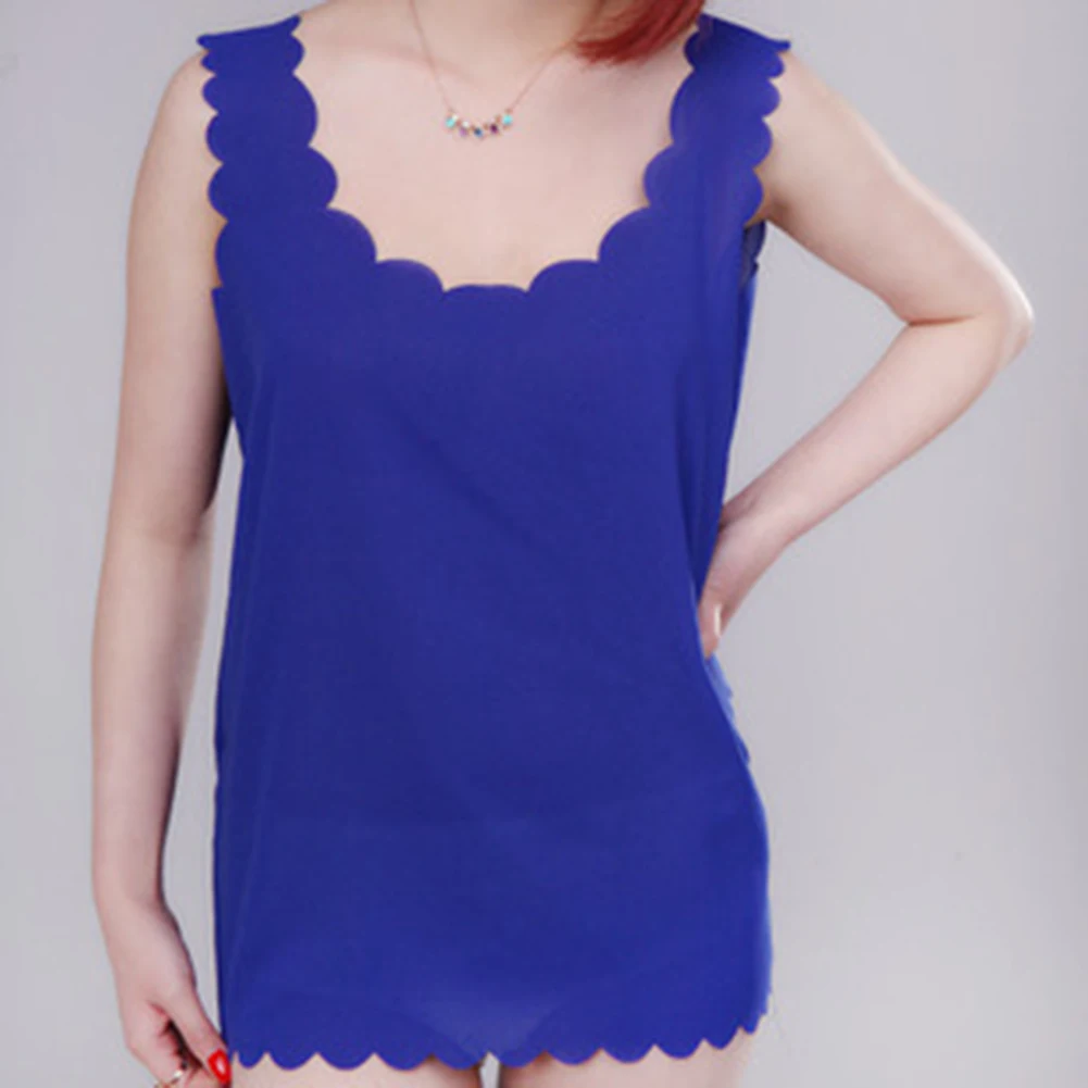 Однотонная шифоновая рубашка без рукавов женский жилет с волнистыми краями