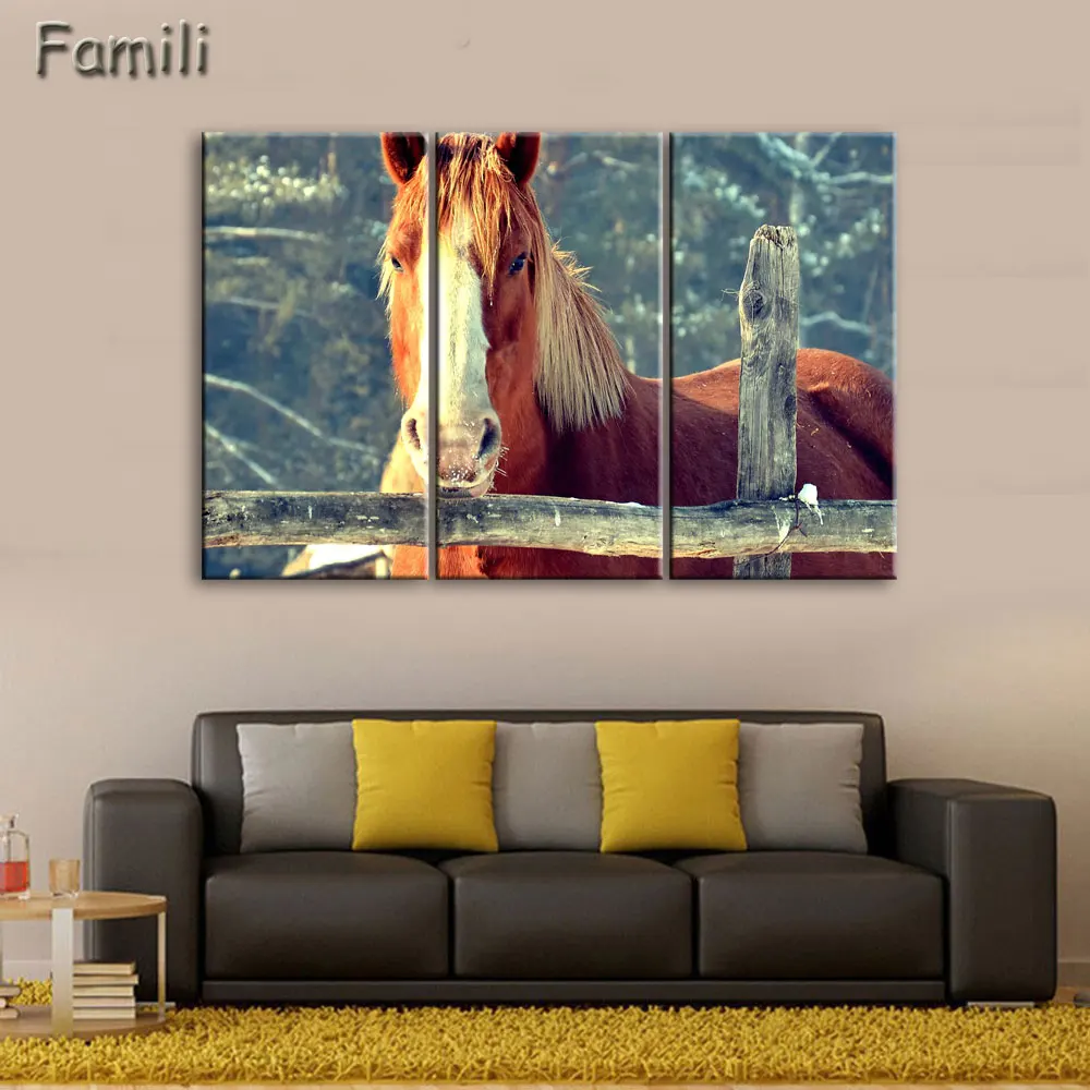 3 шт. крутая Черная лошадь настенная живопись реалистичное животное холст
