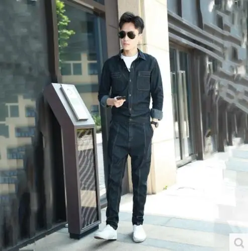 Хит 2017 новая мужская одежда облегающий джинсовый комбинезон с длинными рукавами