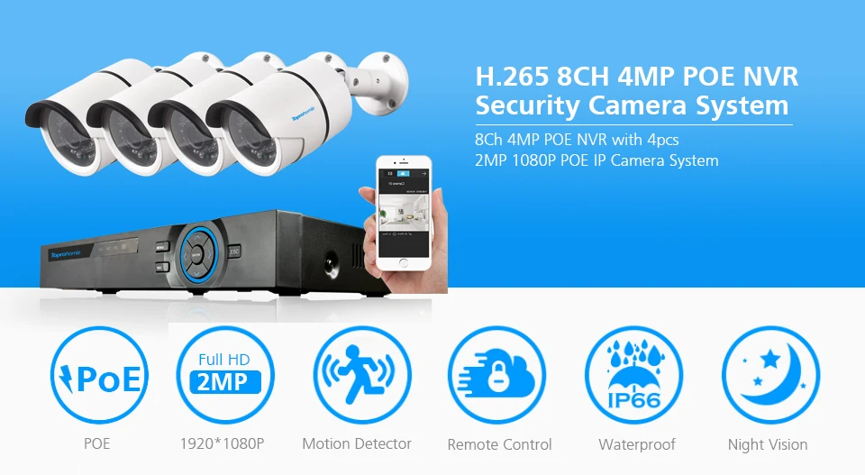 TOPROHOIME H.265+ 8CH 5MP POE NVR CCTV система 2MP 1080P безопасности наружная аудио запись звука ip-камера 8CH комплект видеонаблюдения