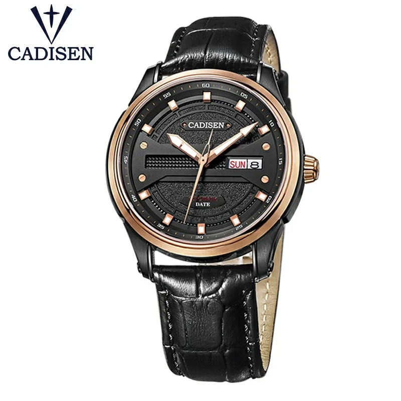 black gold watch C8119 CADISEN часы Топ бренд класса люкс известный мужской часы кожаный ремешок автоматические часы модные наручные часы Relogio Masculino - Цвет: black gold watch