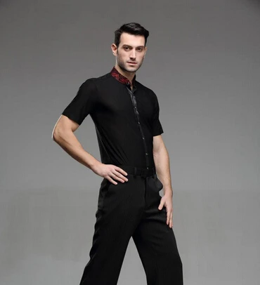 

2018 Latin Dress Tango Dress Man Summer Latin Dance Wear Samba Modern Leotard Clothes Male Adult Top Short-sleeve Square