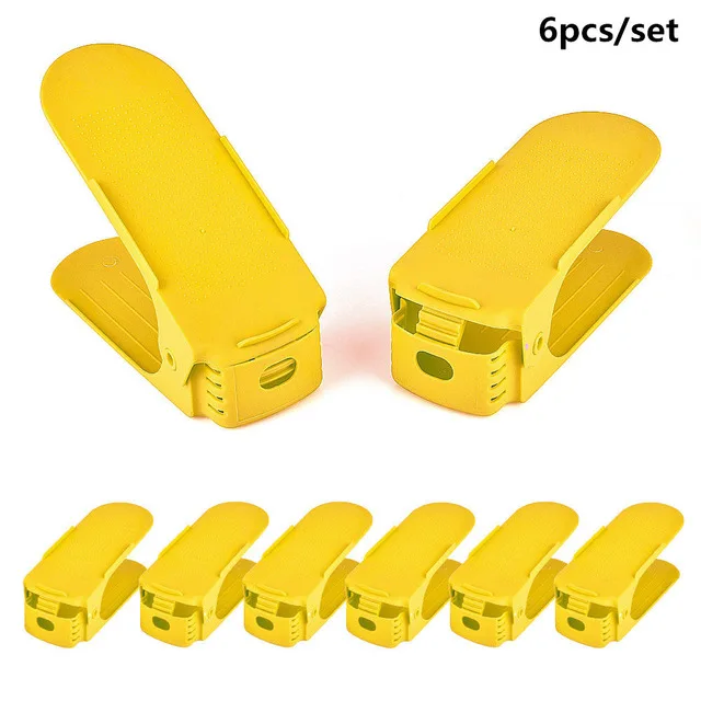 6pc Yellow Shoe Rack 6, 2 шт., двойная полка для обуви, регулируемый органайзер для обуви, подставка для хранения обуви, пластиковая сандалия, полка - Color: 6pc Yellow Shoe Rack