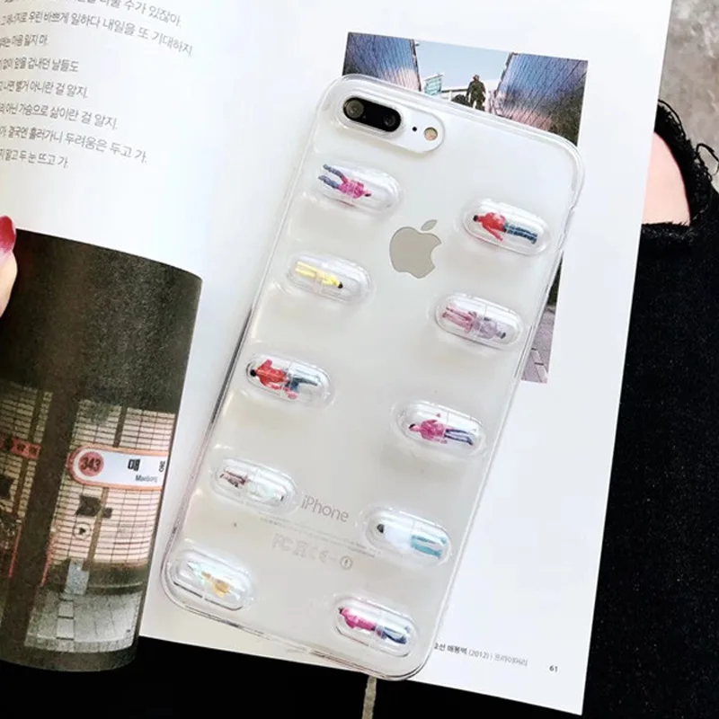 Новые Симпатичные капсула Малый Pill Ins чехол для iPhone 7/8/7 Plus/8Plus7P прозрачный мягкий