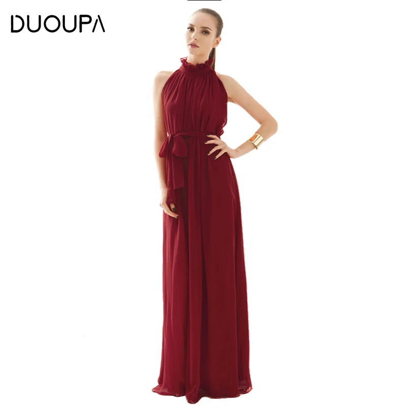 DUOUPA летнее платье Для женщин 2019 пикантные однотонные шифон элегантный розовый