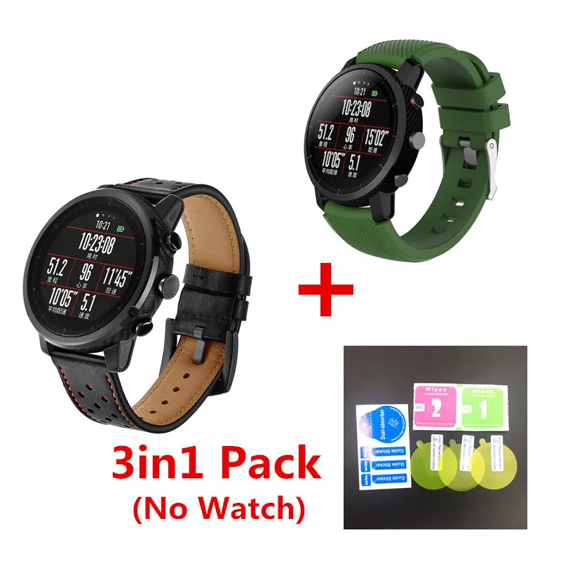 3в1 Для оригинальных часов Xiaomi Huami Amazfit 2 Stratos pace ремешок кожаные умные часы+ силиконовый сменный Браслет - Цвет: 10