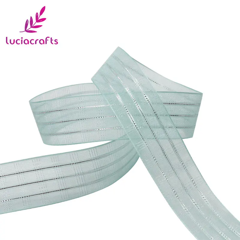 Lucia crafts, 5 ярдов/6 ярдов, 25 мм, серебряная фольга, лента из органзы с принтом, сделай сам, подарочная упаковка, Свадебная вечеринка, украшение для волос, P1102 - Цвет: C5 Mint Green 5yards