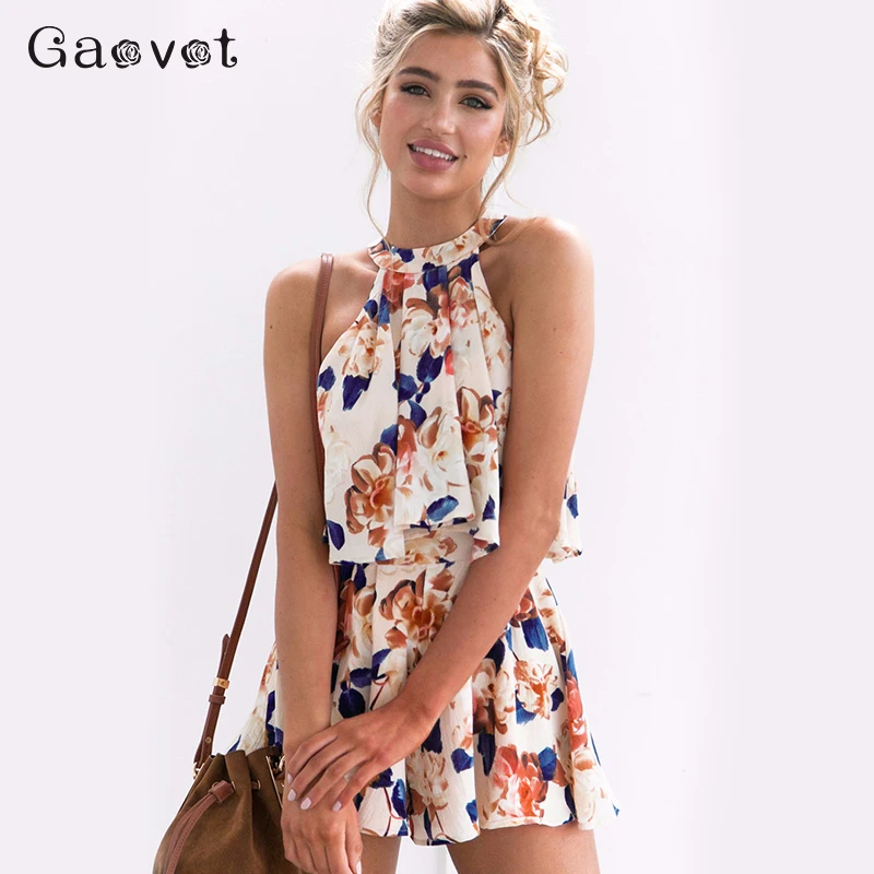 Gaovot 2019 летний женский комплект из двух предметов цветочный принт короткий топ