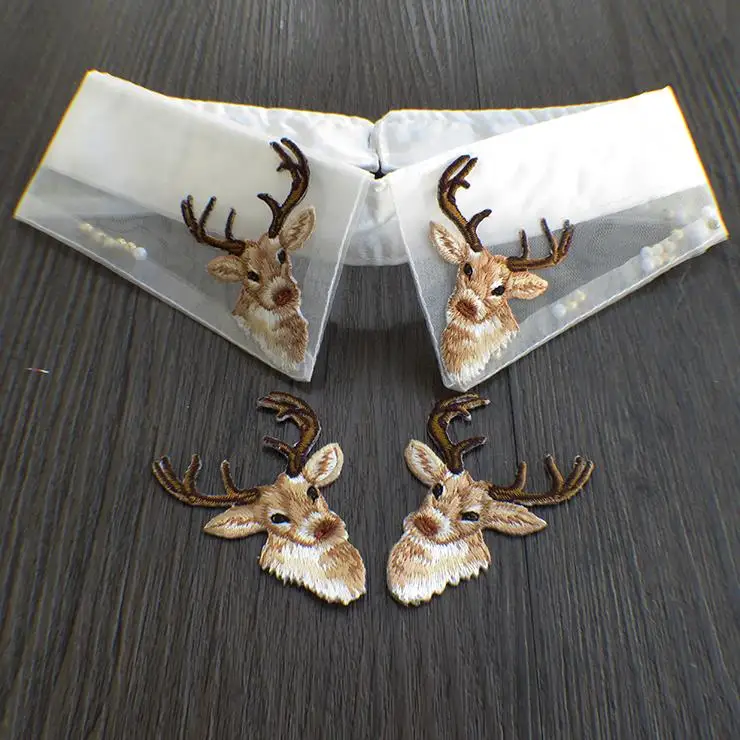 

deer 2pair/lot collar patch vintage embroidered Applique Diy sew on fashion decoration patches for clothing parches