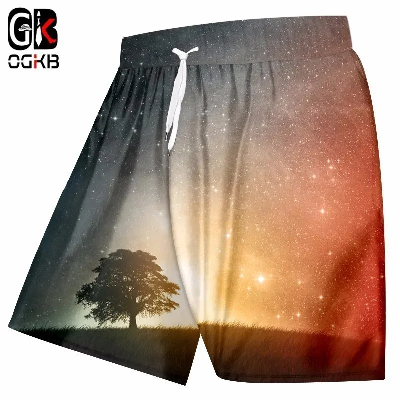 OGKB бесплатная доставка шорты для мужчин летние крутые с принтом ночное дерево 3d
