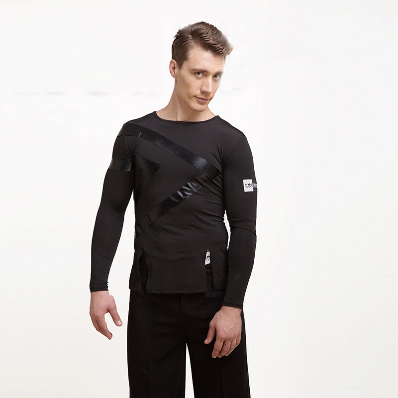 

Spandex Latin Shirt Men Black Color Original Velvet Shirts Men Adult Modern Chacha Latin Ballroom Dance Dress For Male BL1303