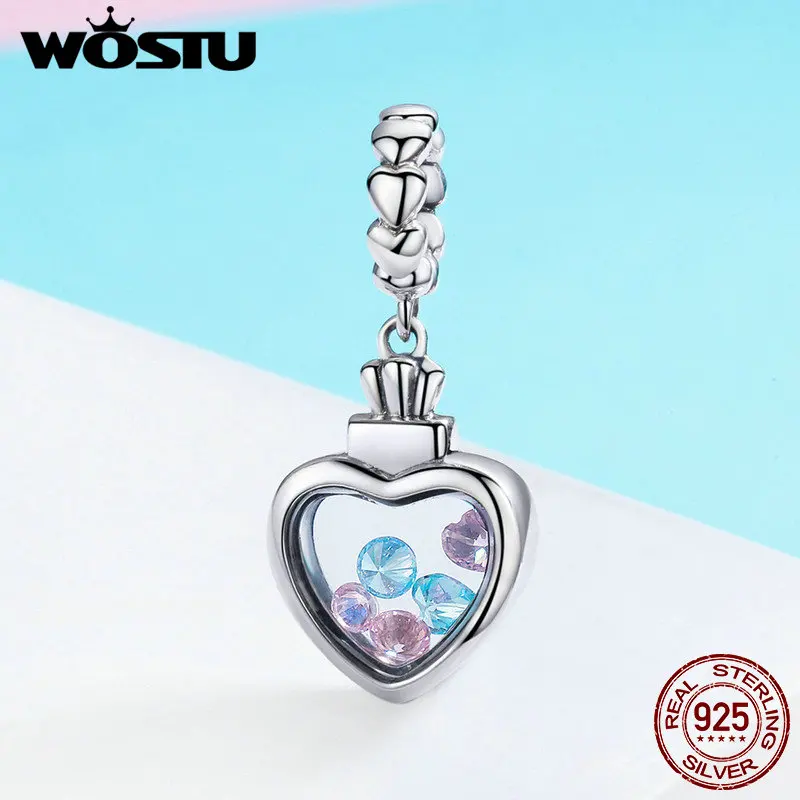 WOSTU подлинное серебро 925 пробы цвет круглый CZ камень внутри коробка памяти сердце