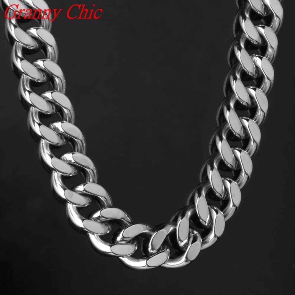 

Granny Chic High Quality 316L Stainless Steel Necklace Curb Cuban Link Silver Color Mens Chain 17mm Wide Jewelry 7-40"