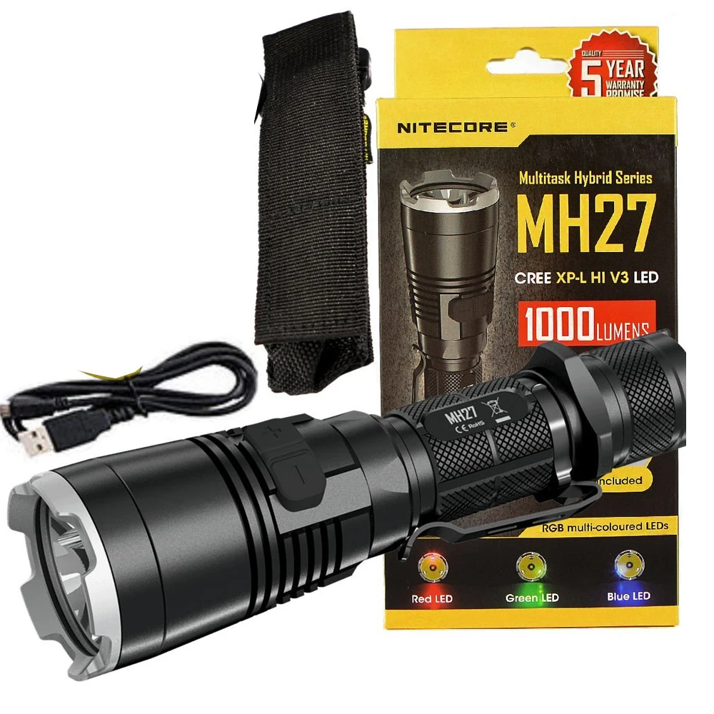 Перезаряжаемый USB фонарик NITECORE MH27 CREE XP L HI V3 1000 лм яркий RGB без аккумулятора 18650