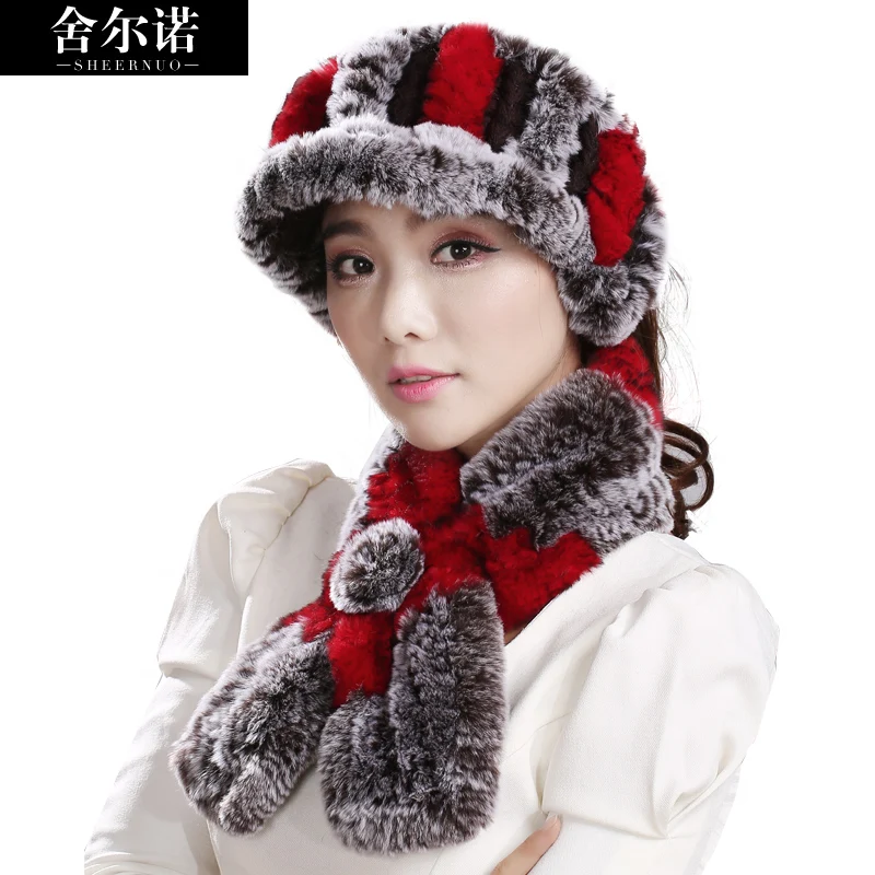 Sheernuo меховая шапка из меха Бобра и кроличьего комплект шарфов женская зимняя