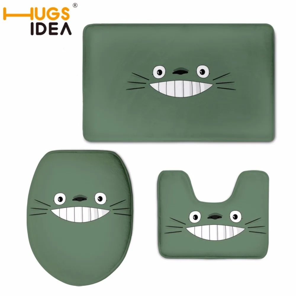 

HUGSIDEA Totoro Bathroom Carpet Set Anti Slip Toilet Seat Cover Bathroom Rugs Soft Flannel Flooring Mat Doraemon Bathroom Set
