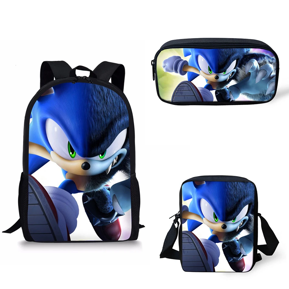 3 Аниме Sonic зубная щётка принт школьный рюкзак для мальчиков и девочек с рисунками зверей из мультфильмов в виде ежа ортопедические рюкзаки для Детей Книга сумка 3 шт./компл - Цвет: 3