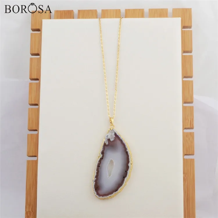 BOROSA бренд золото цвет натуральный оникс кулон agates Druzy фрагмент жеоды ювелирные изделия 26 дюймов звено цепи цепочки и ожерелья CL104