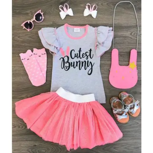 Новинка 2018 летняя футболка с коротким рукавом и юбка пачка для маленьких девочек