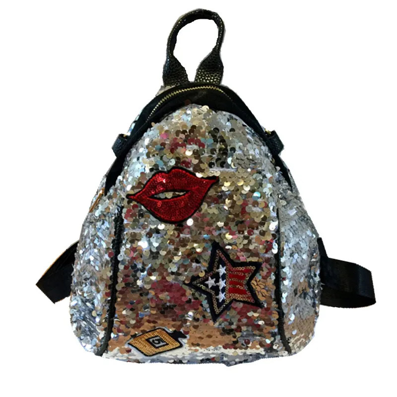 

2021 Sequined Backpacks Teenager Girls PU Lips Bling Backpack Glitter Girls Travel Shoulder Bags School Bag Women backpacks 965