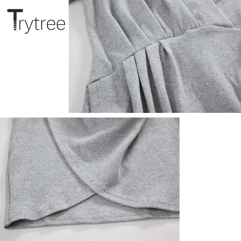 Trytree летнее повседневное однотонное платье женское эластичное с v образным