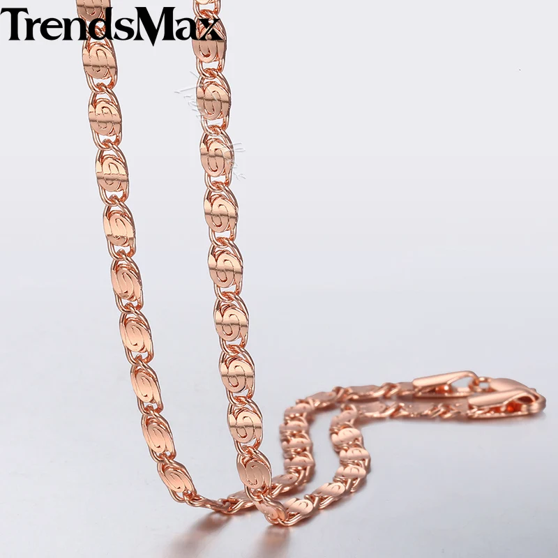 Trendsmax, 4 мм, ожерелье s для женщин и девушек, 585, розовое золото, цепочка, ожерелье, женское ювелирное изделие, горячие подарки на день Святого Валентина, 18-28 дюймов GN283