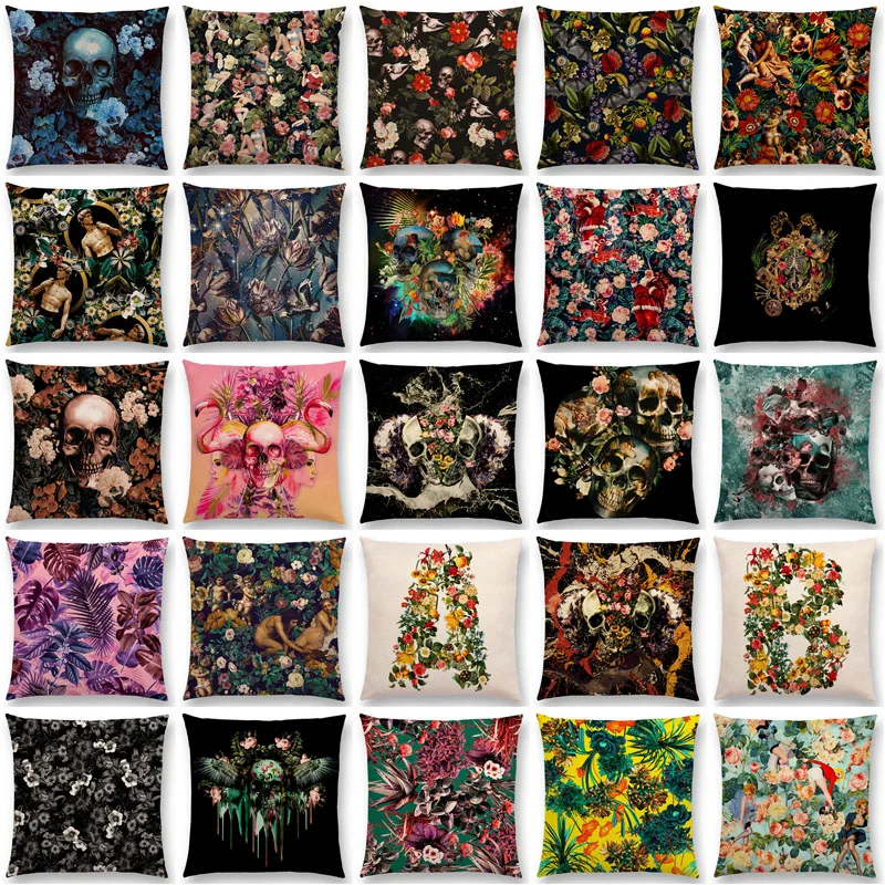 Новинка великолепный чехол для подушки с изображением прекрасного черепа цветов