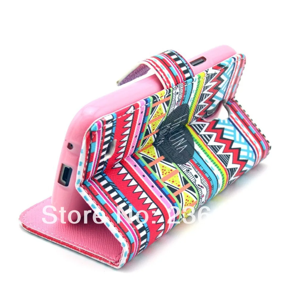 Hakuna Matata Tribal Carpet Pattern PU Leather Full Body Case with Snap Phone Shell for Samsung Galaxy S4 Mini I9190 |