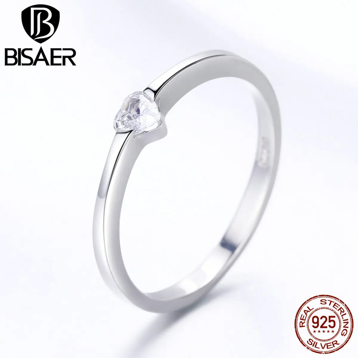 BISAER, высокое качество, 925 пробы, серебряные кольца, светящийся кубический циркон, обручальное кольцо на палец, Стерлинговое серебро, ювелирные изделия, Anel ECR450