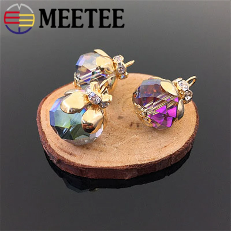 10pcs Meetee Colorful Crystal glass Buttons Alloy Decoration Buckle hair accessories DIY Sewing Clothing Craft Supply AP2027 | Дом и сад