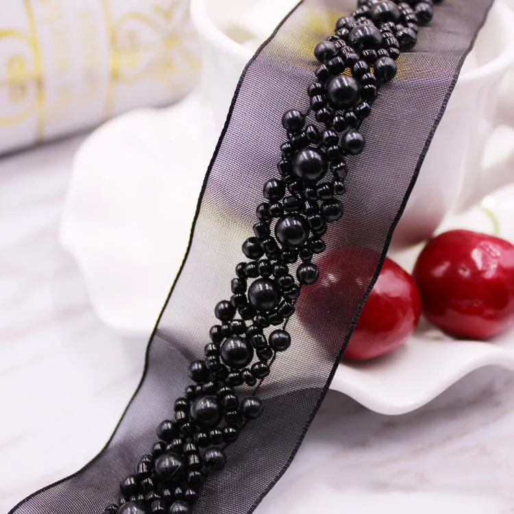 Meetee 3cm Width 5Yards Handmade Beaded Pearl Lace Mesh Trims Ribbon DIY Sewing Clothing Accessories Wedding Dress Decor Craft | Дом и сад