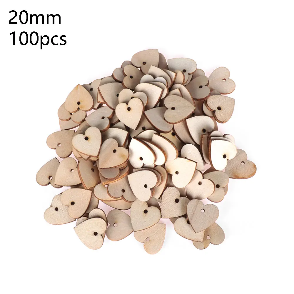 100pcs heart 20mm Пуговицы ручной работы из натурального дерева с граффити, деревянные ножки/корона/сердце/звезда в форме дня рождения, свадебные украшения - Цвет: 100pcs heart 20mm