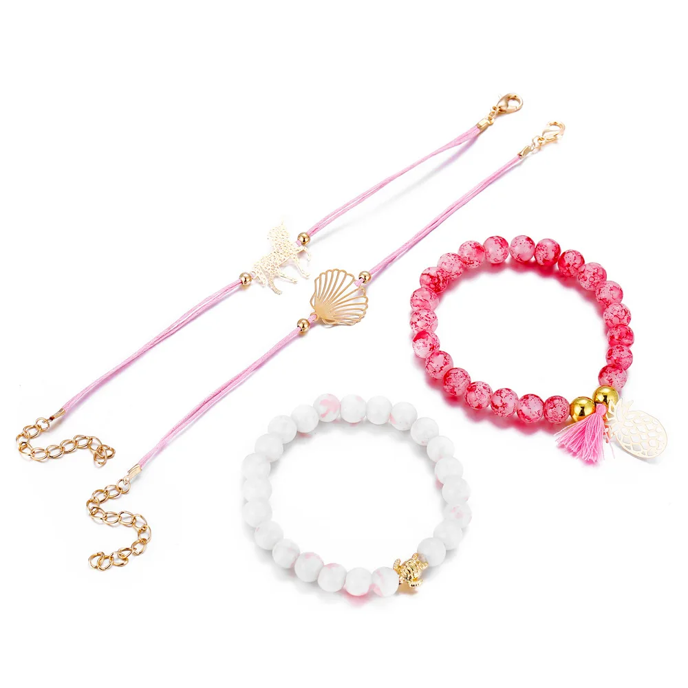 Комплект женских браслетов с подвеской в виде ананаса единорога ракушки