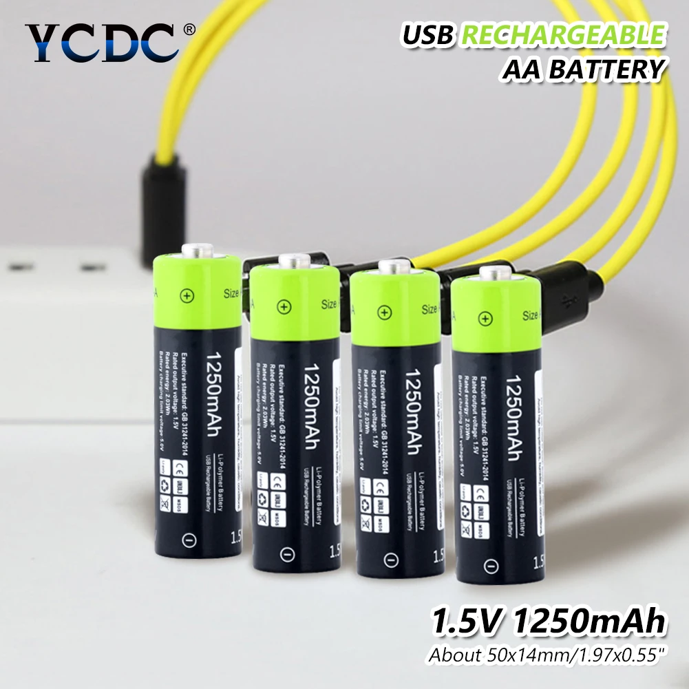 AA USB перезаряжаемая батарея 1250 mAh литий полимерная li po ионная usb