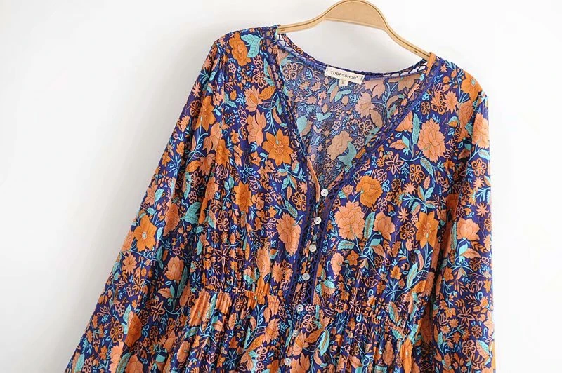 Boho шикарное платье с цветочным принтом и поясом, Пляжное богемное макси платье, женское летнее платье из искусственного шелка с перекрестным v-образным вырезом
