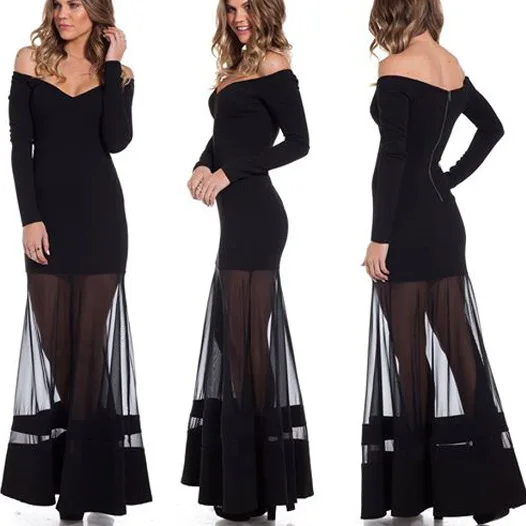 2017 новый горячий продажа мода dress без бретелек с лоскутное сетки лето длинными
