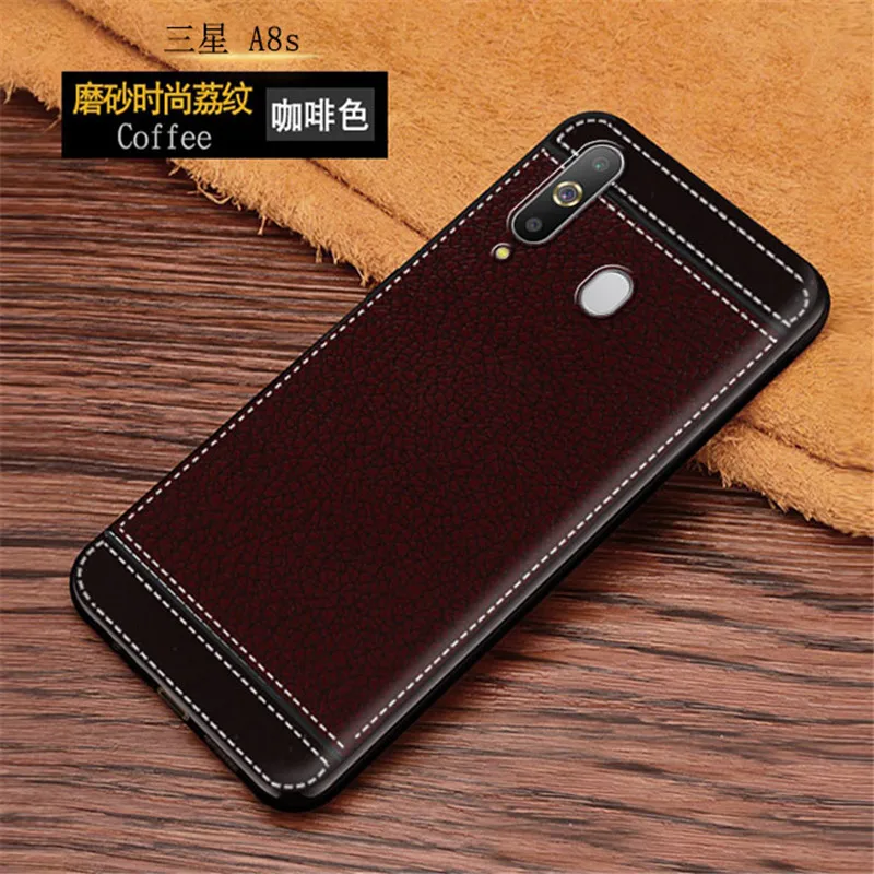 Силиконовый чехол Litchi cortex для Samsung A8s Galaxy Lychee кожаный матовый мягкий из ТПУ
