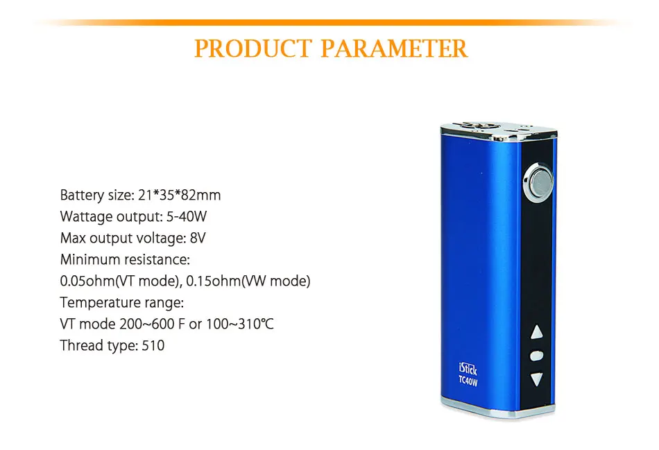Eleaf iStick TC 40 Вт коробка мод 2600 мАч контроль температуры TC40W батарея мод поддержка TC-Ni/VW режим электронная сигарета