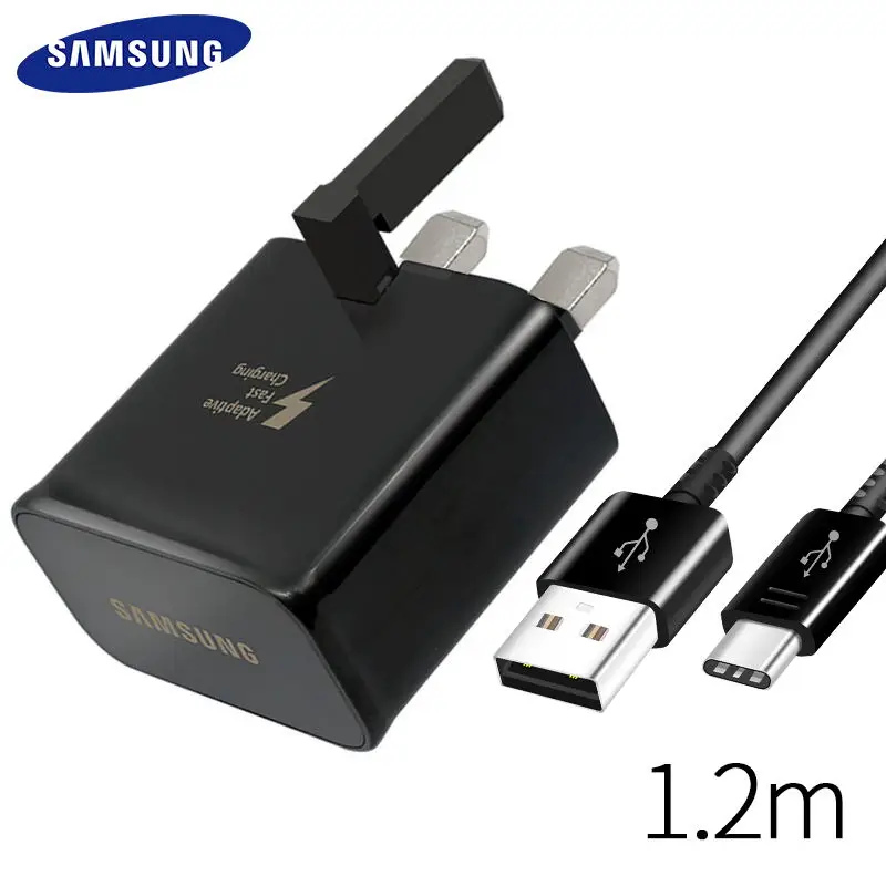 Samsung S8 S9 plus Оригинальное быстрое зарядное устройство 15 Вт 9V1. 67A 1,2 м USB Type C кабель адаптер для путешествий EU/US/UK Note8 S 9 S 8 C5 C7 C9pro - Тип штекера: UK charger and cable