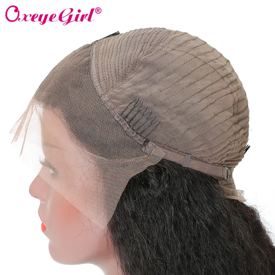 Oxeyegirl 13x4 Синтетические волосы на кружеве человеческих волос парики для чернокожих Для женщин яки кудрявый прямой парик Малазийские Волосы Remy человеческие Синтетические волосы на кружеве парик