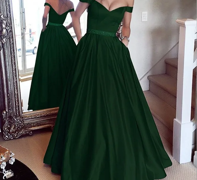 Robe de soriee красное/розовое вечернее платье с открытыми плечами сексуальное Длинное Макси Платье женское Элегантное Длинное атласное вечернее платье для выпускного вечера Vestido - Цвет: Зеленый