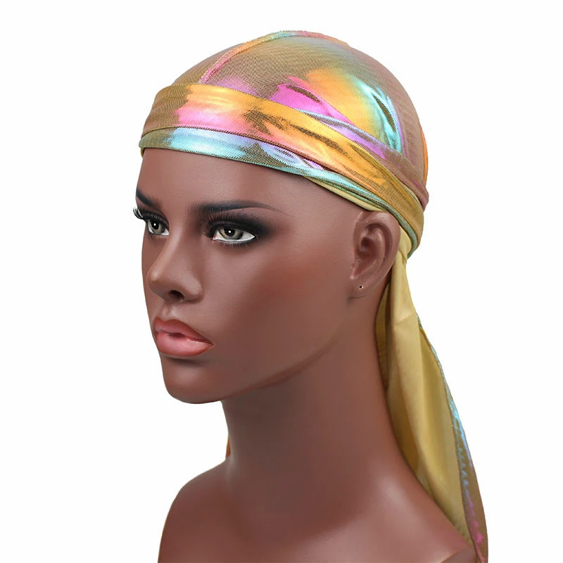 Для мужчин блестящие шелковые бандана головные уборы красочные Durags тюрбан Durag