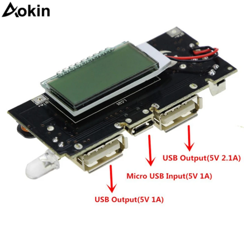 Модуль питания печатной платы с двойным USB 18650 для зарядки аккумуляторов 5 В 1 А а