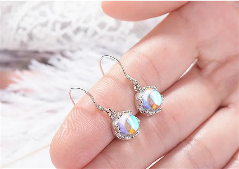 TJP New Fashion Girl Color stone Drop Earrings For Women Jewelry Charm Silver Plated Party Accessories Lady | Украшения и