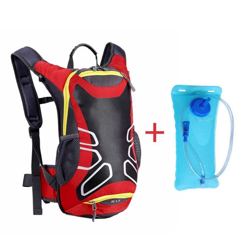 Waterproof Bicycle Backpack 15L MTB Mountain Bike Water Bag Nylon Cycling Hiking Camping Running Hydration Men's Women Backpack - Цвет: Red water bag