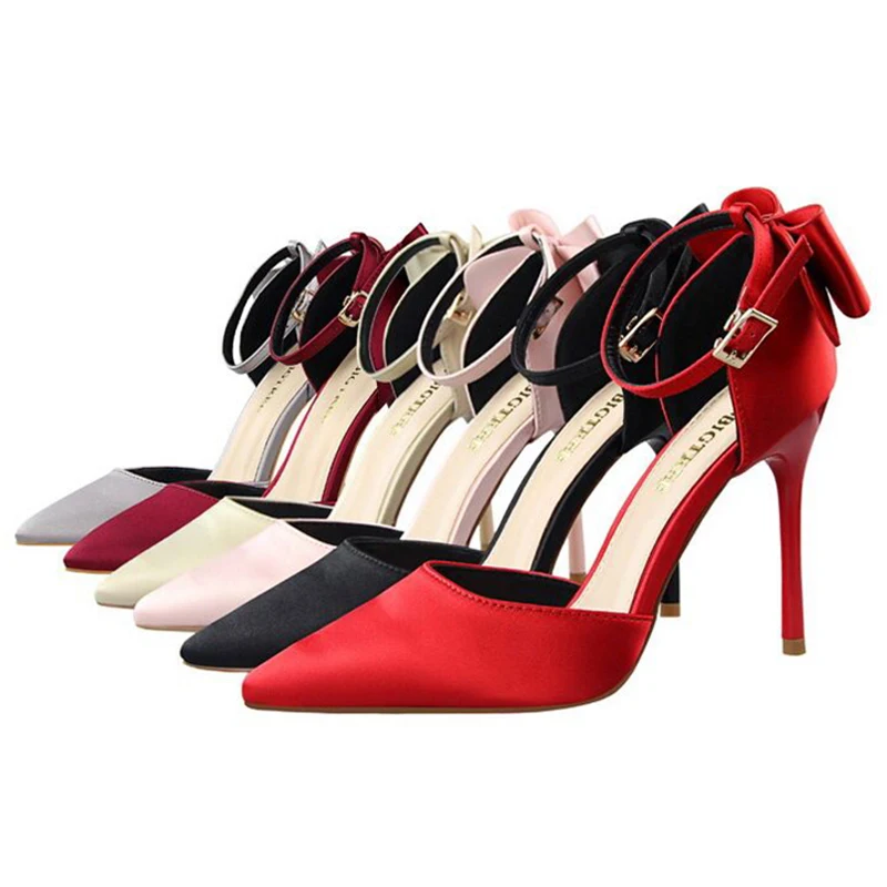 Женские туфли лодочки на высоком каблуке свадебные элегантная обувь с бантом