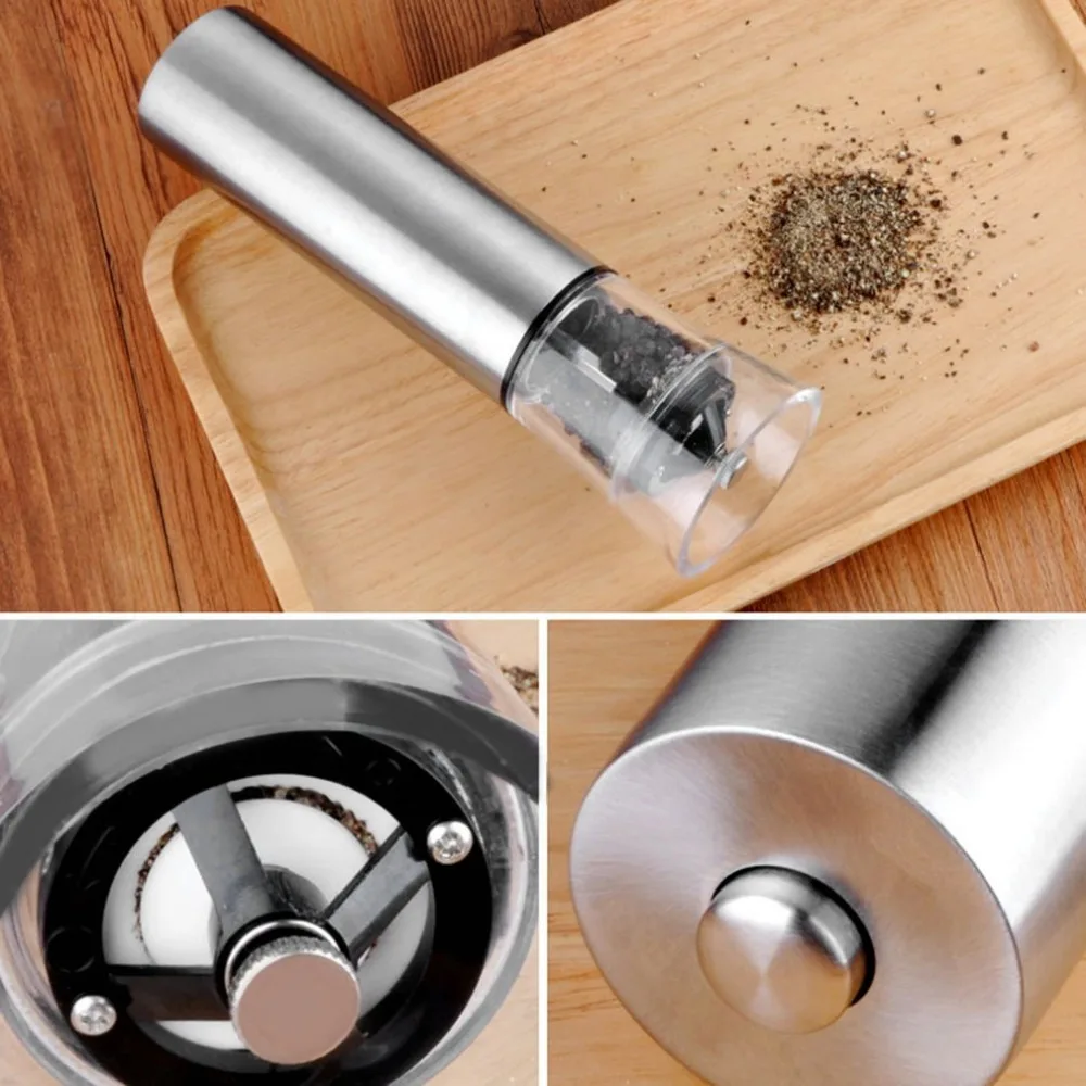 New 2 In 1 Stainless Steel Manual Pepper Salt Spice Mill Grinder Seasoning Kitchen Tools Grinding for Cooking Restaurants