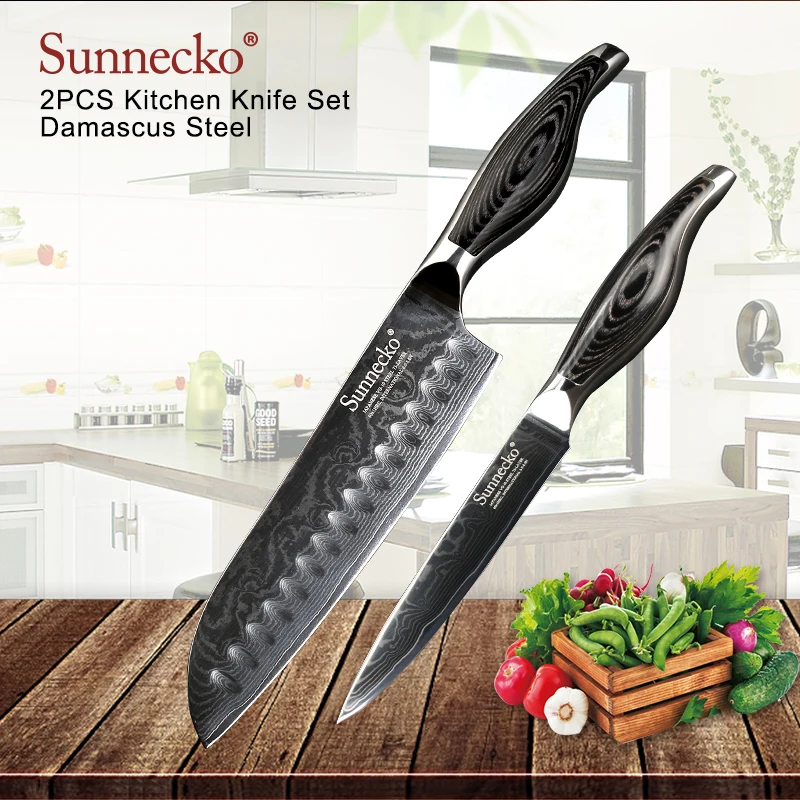 SUNNECKO Дамаск шеф-повар Ножи японский VG10 Сталь лезвие Кливер утилита Santoku для