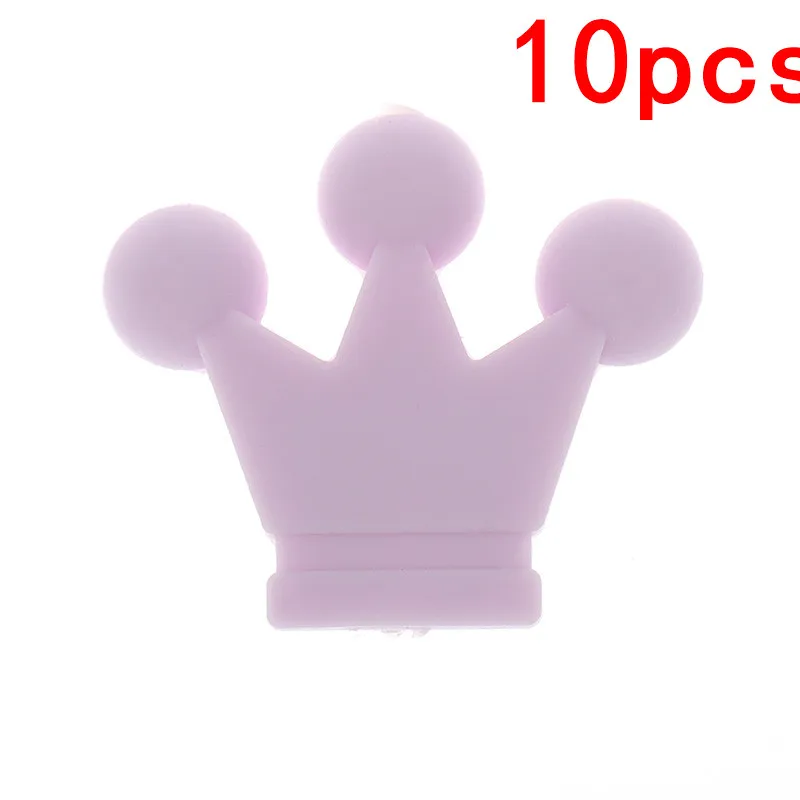 63Lilac 10 шт., детский прорезыватель, силиконовые бусины в форме короны, Bpa бесплатно, для зубов, ожерелье, аксессуары для новорожденных, соски, клипсы, цепочка, сделай сам, игрушка для душа - Цвет: 63Lilac