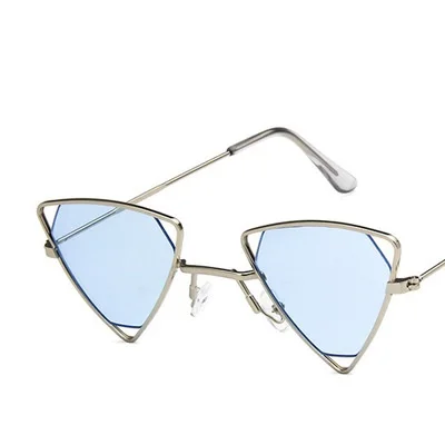 Silver Blue Yoovos Новые панк Солнцезащитные очки для женщин треугольные Oculos новые винтажные очки ажурная металлическая оправа Модные солнцезащитные очки для мужчин Okulary - Цвет линз: Silver Blue